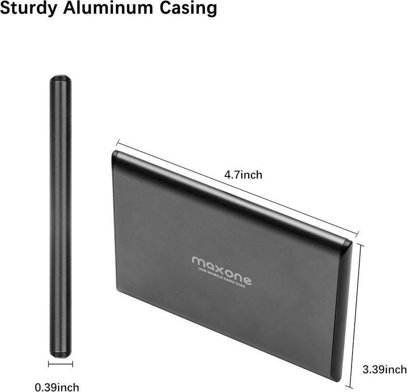 Max one 250GB Ultra Slim Portable External Hard Drive HDD USB 3.0 Compatible with PC, Laptop - Charcoal Grey - Image 3